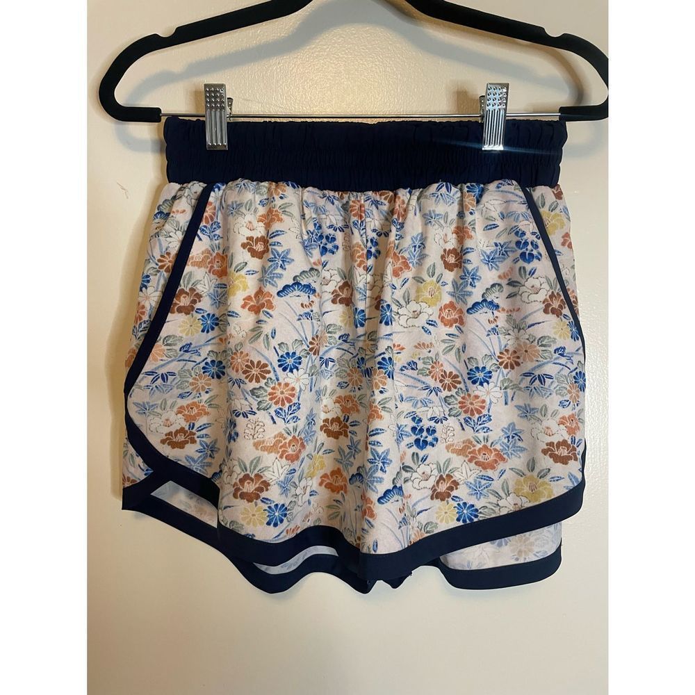 Anthropologie Floral Jean Shorts with Navy Accents